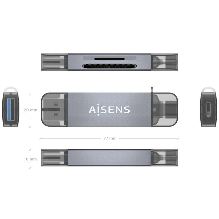 Aisens Lector de Tarjetas ASCR-2AC08-GR USB-A y USB-C Gris
